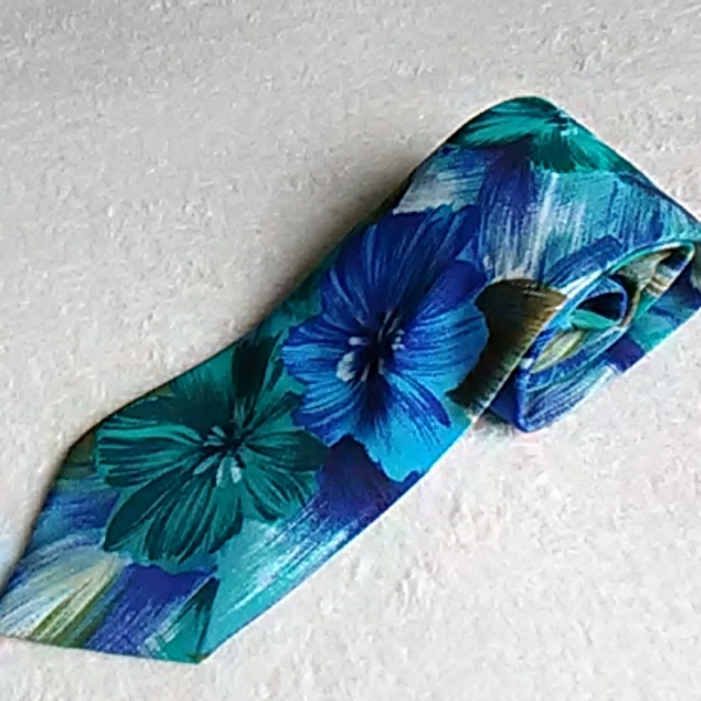 VTG 90's Florenzi Floral Tie GUC Blue Green Nice